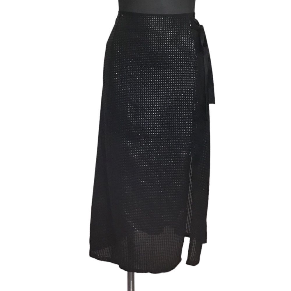 Something Navy Black Midi Slip Skirt Sequin Size Medium
